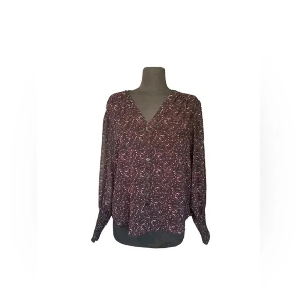 1. State Button Down Floral Blouse Bishop Sleeves - Picture 1 of 6
